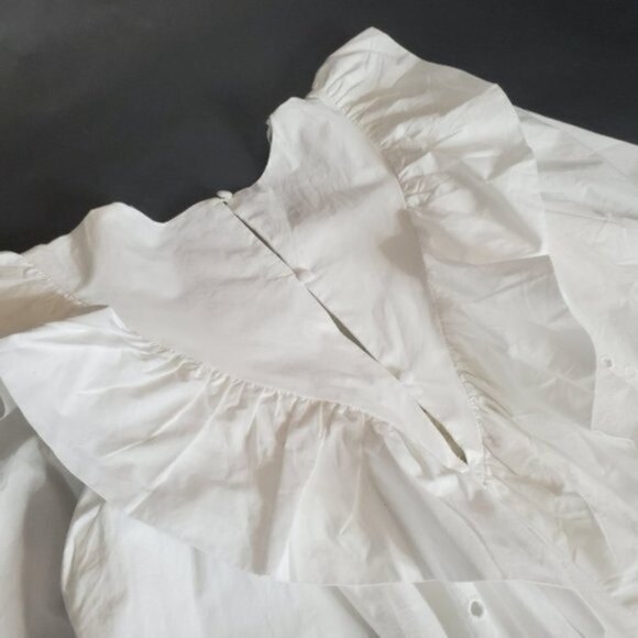 Zara White Cutwork Embroidery Long Sleeve Eyelet Oversized Ruffled Dress NWT - Picture 13 of 16
